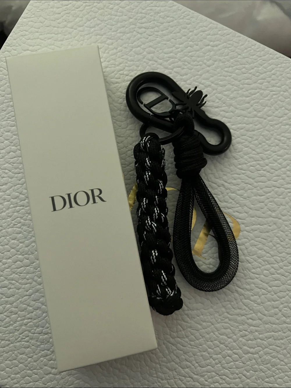 Dior Black Braided Nylon Keyring with Loop and Clip